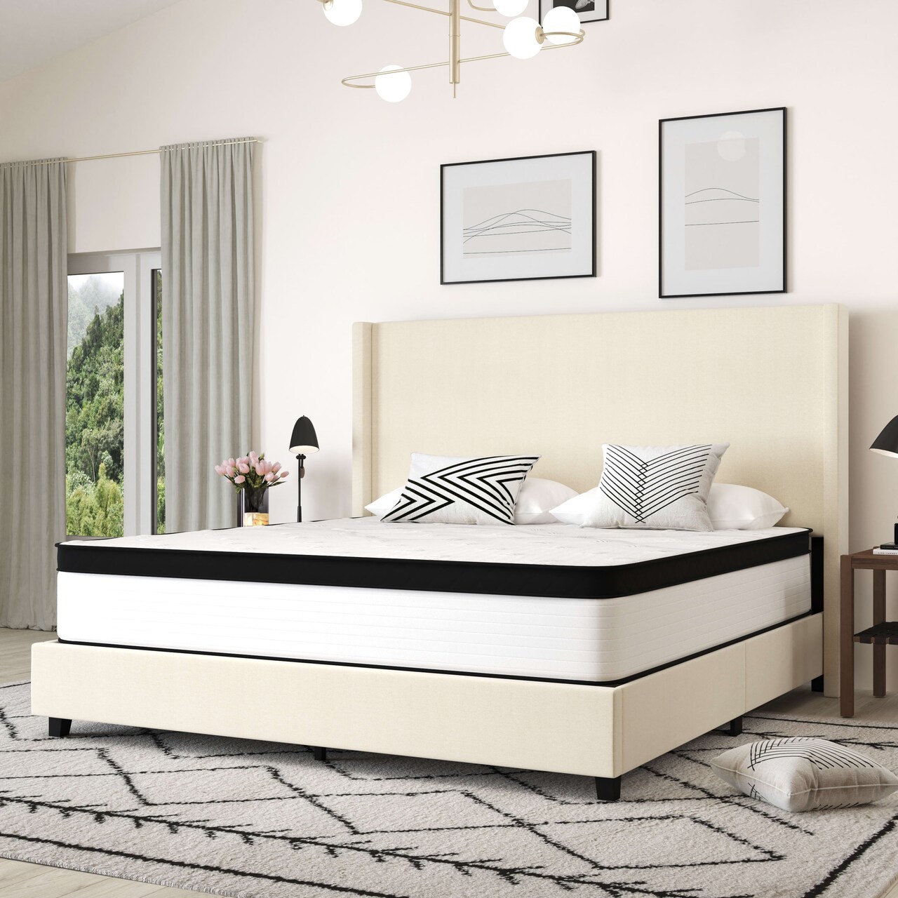 Merrick Lane Hulen 12 Inch Extra Firm Hybrid Pocket Spring & CertiPUR-US Certified Foam Mattress in a Box